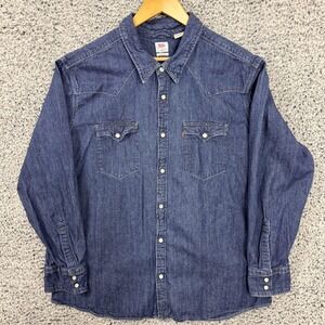 Levis Shirt Mens 2XL Blue Denim Western Pearl Snap Button Up Two Pocket XXL
